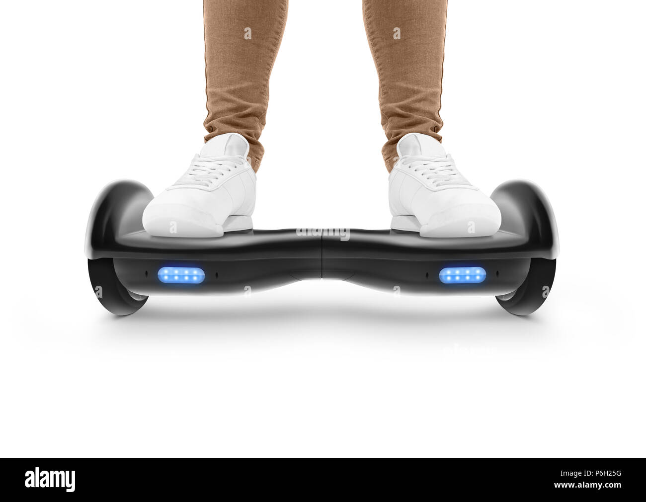 Gyro scoter fahren. Zwei Rad Verkehr gerät. Electriic hyroscooter fahren. Person selbst balancing Hoverboard. Fahren giroscooter. Hyroscooter. Stockfoto