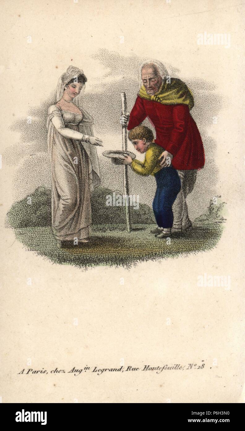 Mutter und Kind Liebe geben. Papierkörbe Kupferstich von Augustin Legrand's Amour Et Tendresse (Liebe und Zärtlichkeit), Louis Janet, Paris, 1820. Stockfoto