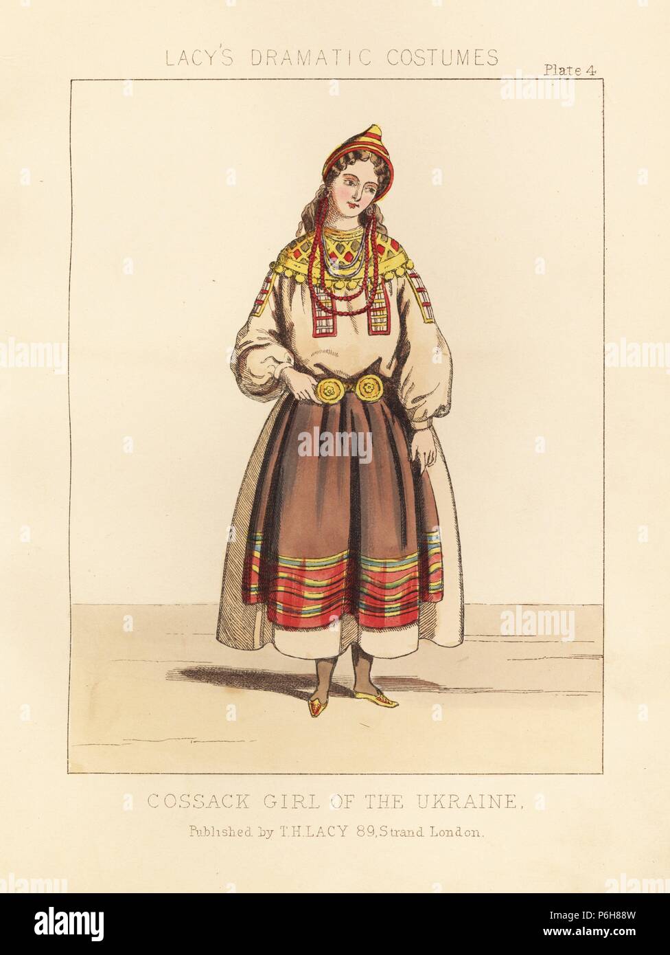Kosak Mädchen aus der Ukraine, aus dem 19. Jahrhundert. Papierkörbe Lithographie von Thomas Hailes Lacy's 'weibliche Kostüme historischen, nationalen und Dramatische in 200 Platten", London, 1865. Lacy (1809-1873) war ein britischer Schauspieler, Dramatiker, theatralischen Manager und Verleger. Stockfoto
