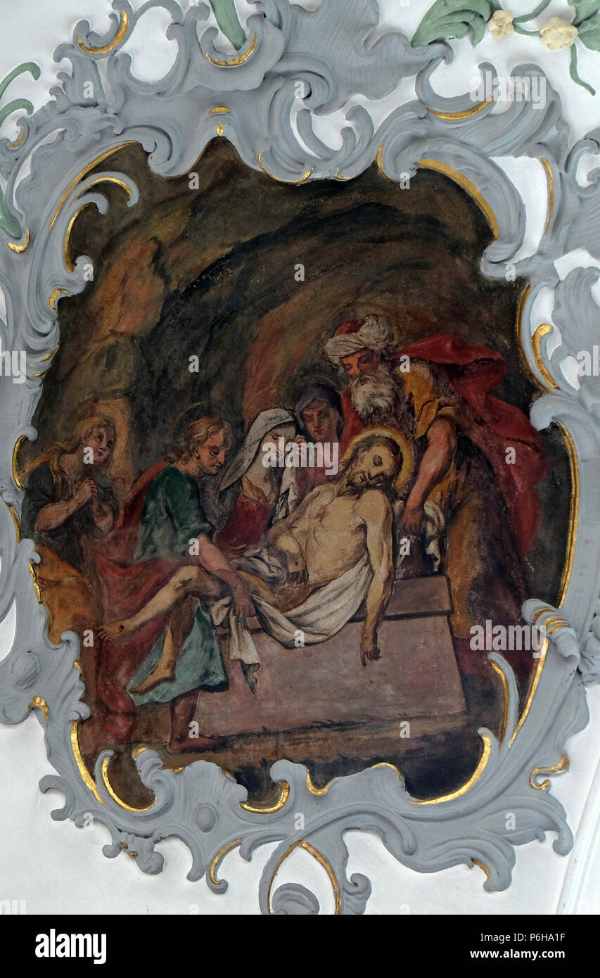 Jesus Wird Gelegt In Das Grab Kreuzweg Fresko An Der Decke Der Kirche 