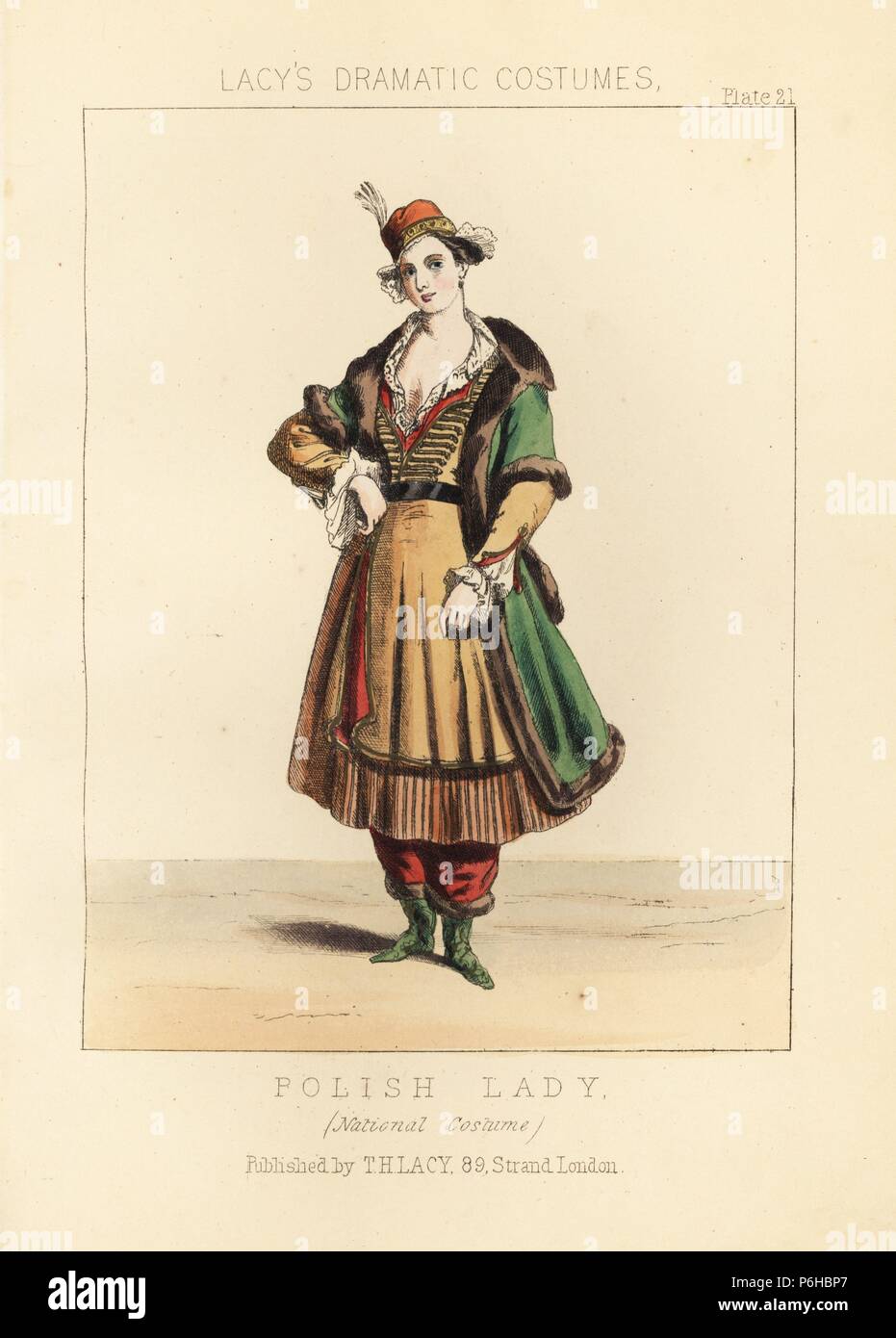 Polin, Tracht, 19. Papierkörbe Lithographie von Thomas Hailes Lacy's 'weibliche Kostüme historischen, nationalen und Dramatische in 200 Platten", London, 1865. Lacy (1809-1873) war ein britischer Schauspieler, Dramatiker, theatralischen Manager und Verleger. Stockfoto