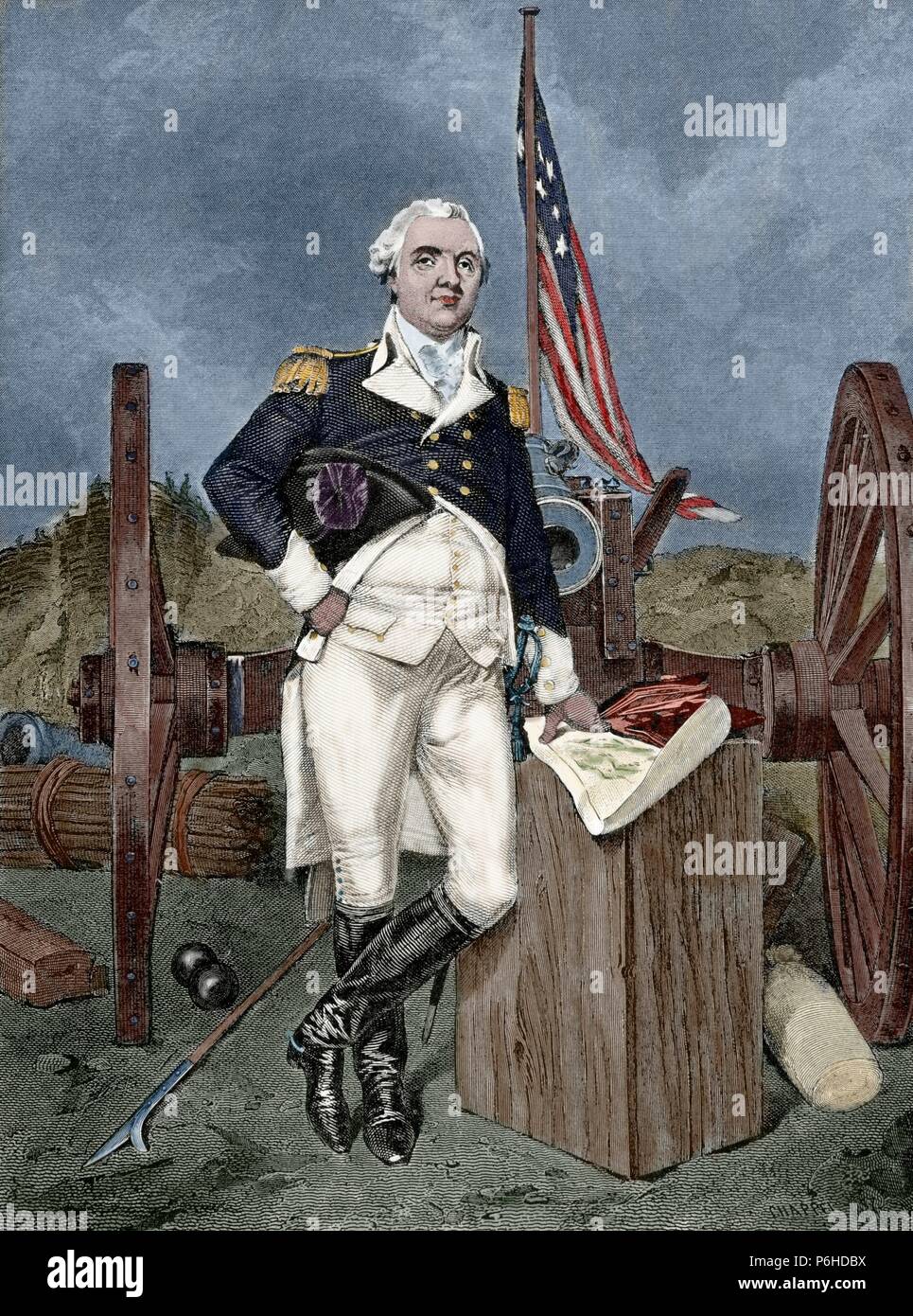 Henry Wissen (1750-1806). Offizier der Kontinentalen Armee und später der United States Army. Gravur. Amerikanischer Unabhängigkeitskrieg. 18. Gefärbt. Stockfoto