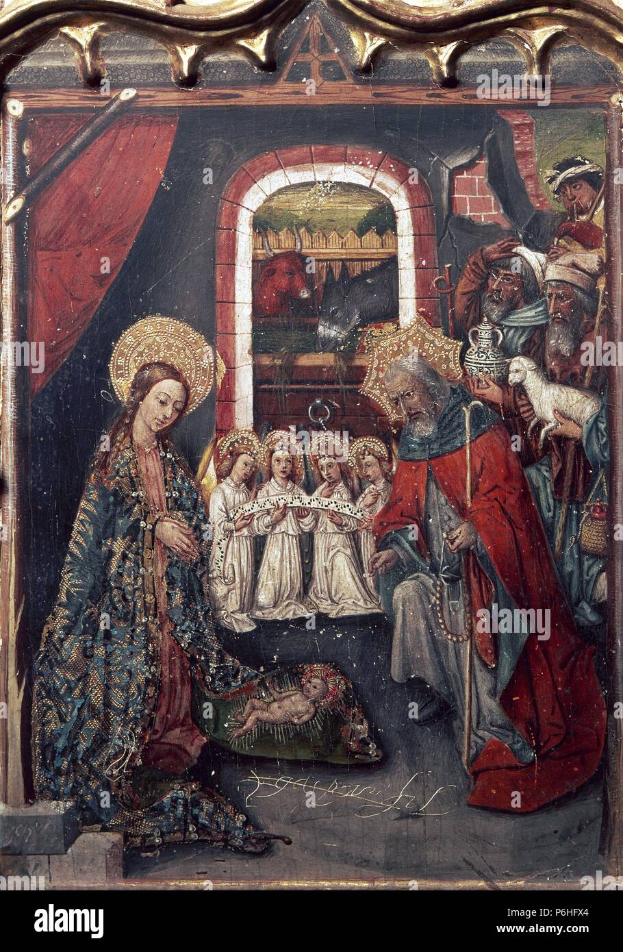 Gothic. Altarbild der Erscheinung des Herrn von Joan Reixach (aktive 1430-1484). Detail. Augustiner Kloster. Rubielos de Mora, Teruel. Aragon. Nationalen Kunstmuseum von Katalonien. Barcelona. Spanien. Stockfoto