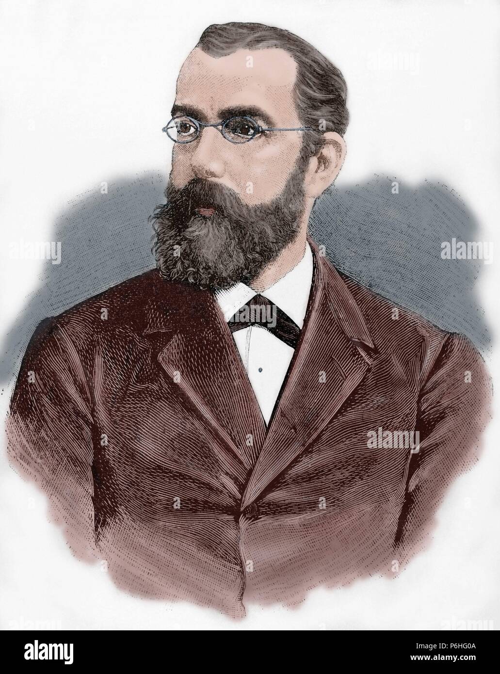 Robert Koch (1843-1910). Deutscher Arzt. Nobelpreis, 1905. Gravur in der spanischen und amerikanischen Abbildung, 1890. Farbige. Stockfoto