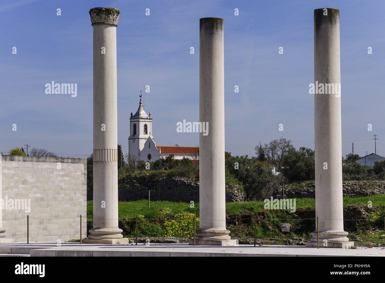 Foro Romano, Conimbriga, Ciudad del Conventus Scallabitanus, provincia Romana de Lusitania, cerca de Condeixa-a-Nova, Distrito de Coimbra, Portugal, Europa. Stockfoto