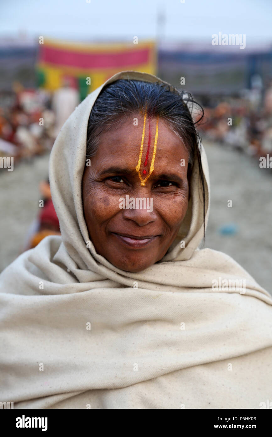 Portrait der Pilger während Maha Kumbh mela in Allahabad, Indien 2013 Stockfoto