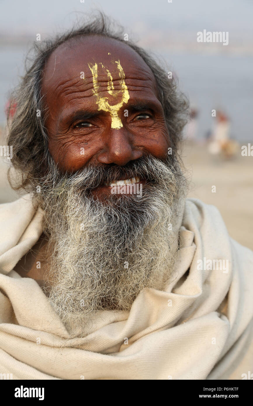 Portrait der Pilger während Maha Kumbh mela in Allahabad, Indien 2013 Stockfoto