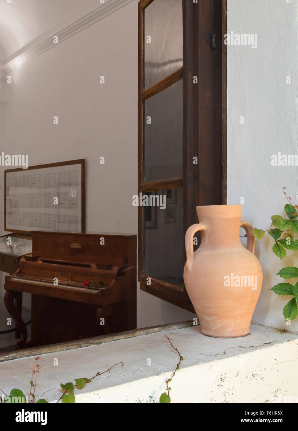 Die Aussicht vom Kloster Garten in Zelle 4 im Kloster auf Mallorca, wo Frederic Chopin und George Sand in 1838-39 verbrachte Zeit Stockfoto