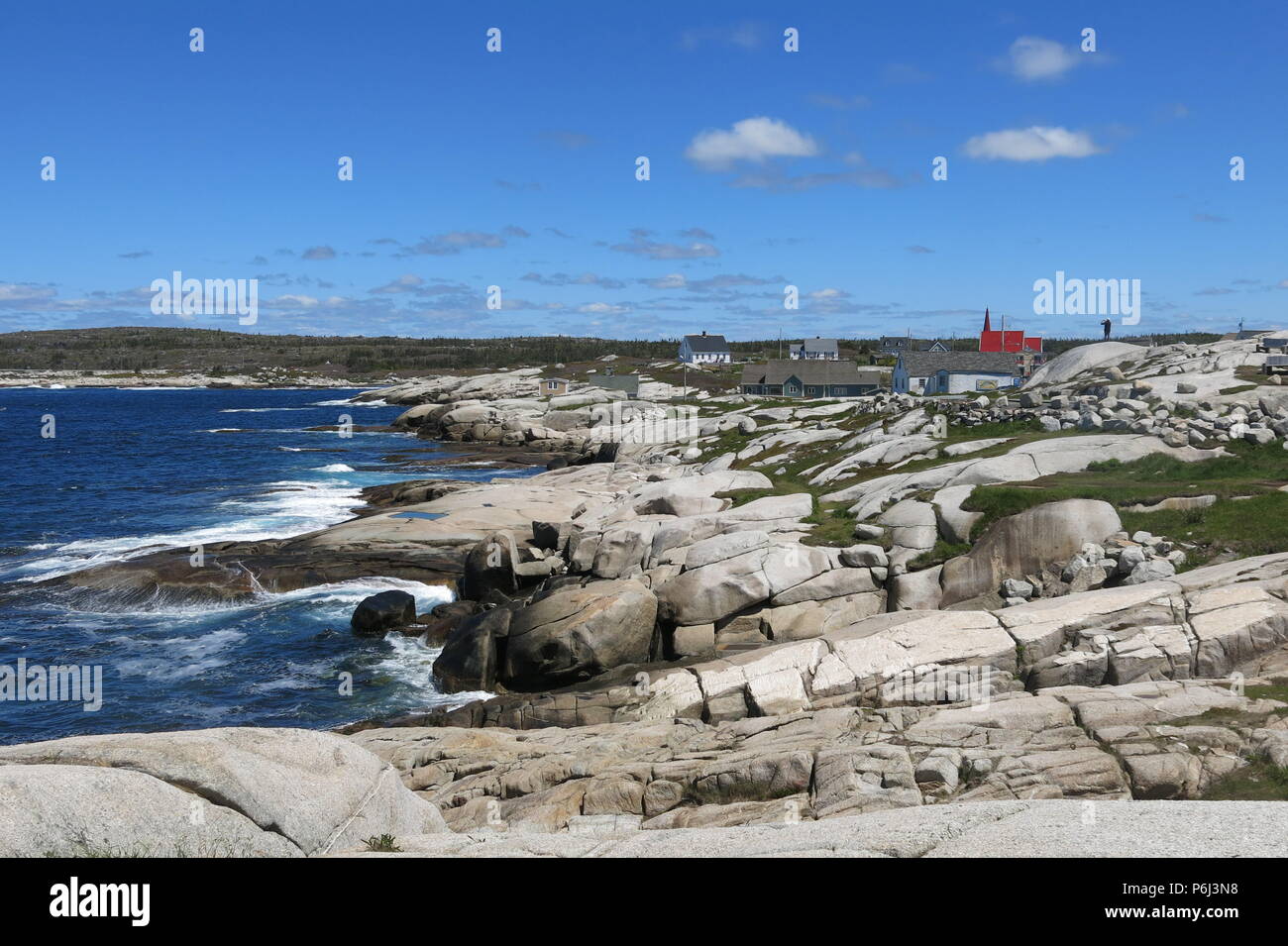 Die spektakulären Granit Findlinge und Felsen der Bluenose Küste bei Peggys Cove, Nova Scotia, Kanada Stockfoto