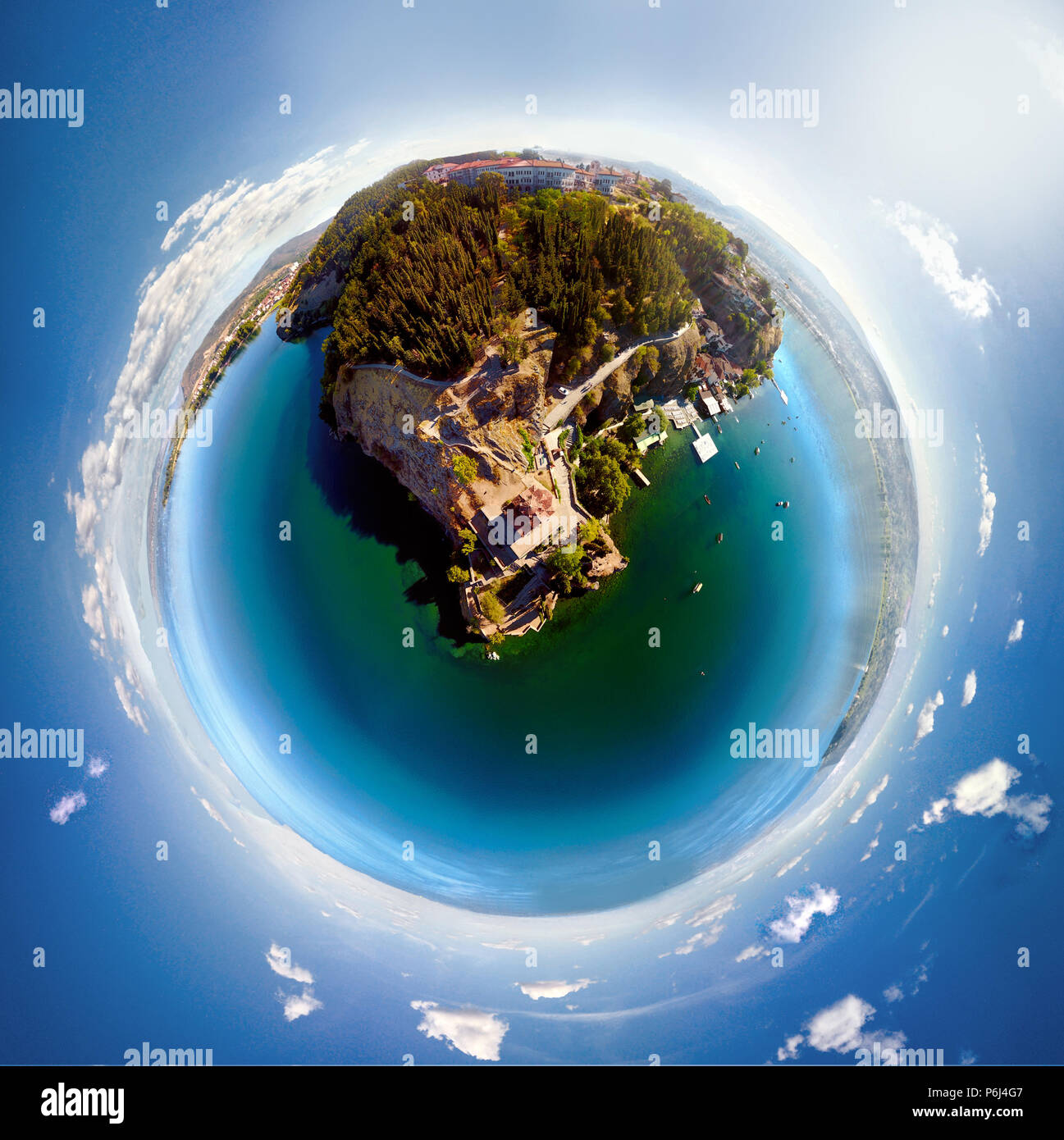 360 Panorama t Kirche St. Johannes von Kaneo in Ohrid, Mazedonien Stockfoto