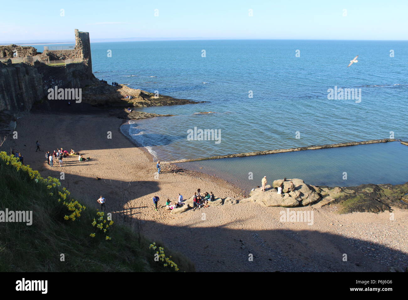 Schloss Sands Beach und Schloss Stockfoto