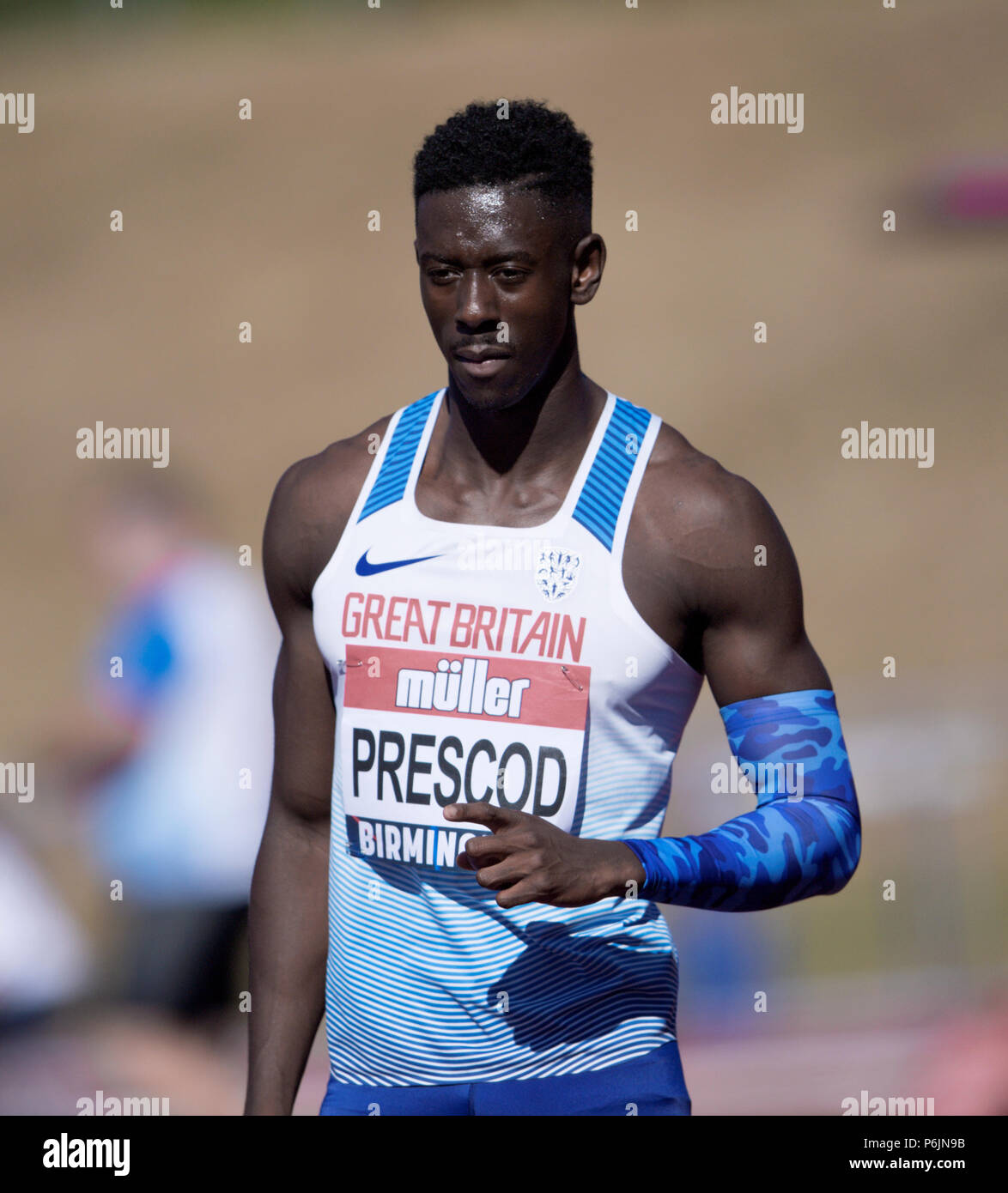 Alexander Stadium, Birmingham, Großbritannien. 30 Jun, 2018. Die britische Leichtathletik WM 2018. Reece Prescod gewinnt das 100 m-Finale in 10.06 Sekunden. Credit: Andy Gutteridge/Alamy leben Nachrichten Stockfoto