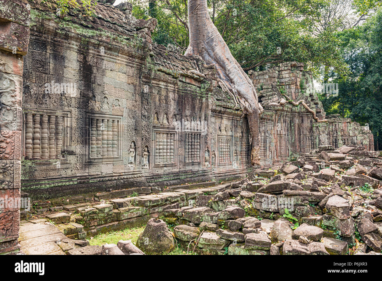 Preah Khan ein buddhistischer Tempel in Angkor, Kambodscha, im 12. Jahrhundert erbaut. Es war das Zentrum der Organisation, mit fast 100.000 Beamten und sonstigen Bediensteten Stockfoto