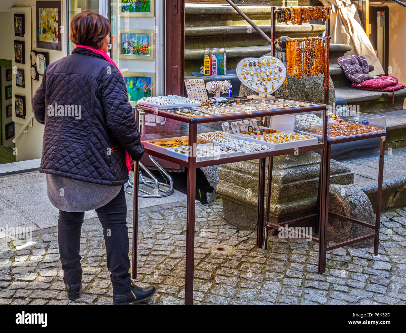 Bernsteinschmuck Geschäfte Ulica Mariacka Straße, Danzig, Polen Stockfoto