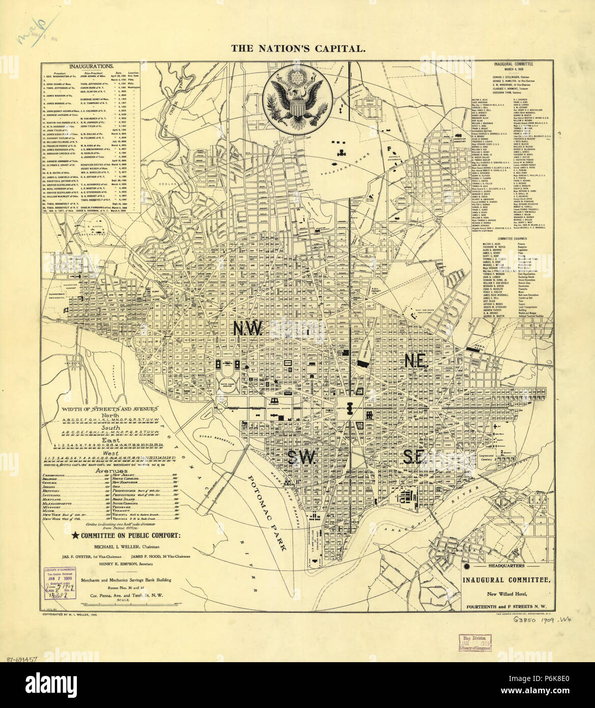 1909 Karte von Washington, DC. Stockfoto