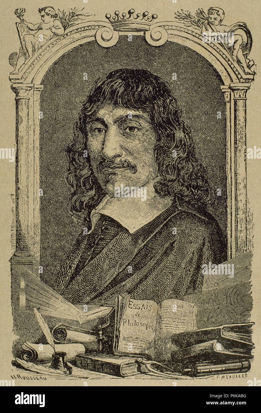 René Descartes (1596-1650). Französischer Philosoph. Kupferstich von Rousseau. Stockfoto