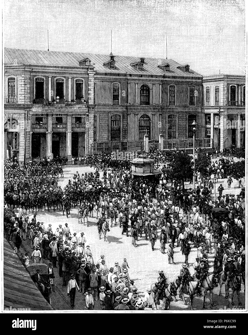 Guerra de Cuba. Bendición de la Bandera de Un nuevo Escuadrón en La Habana. Grabado de 1895. Stockfoto