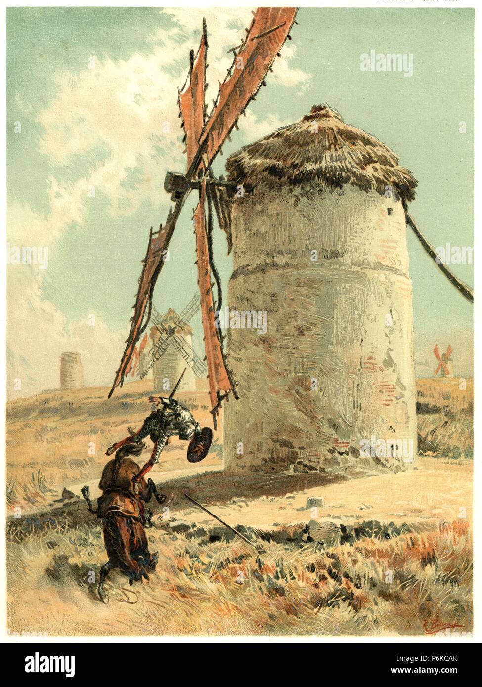 Don Quijote De La Mancha Luchando Contra Los Molinos De Viento