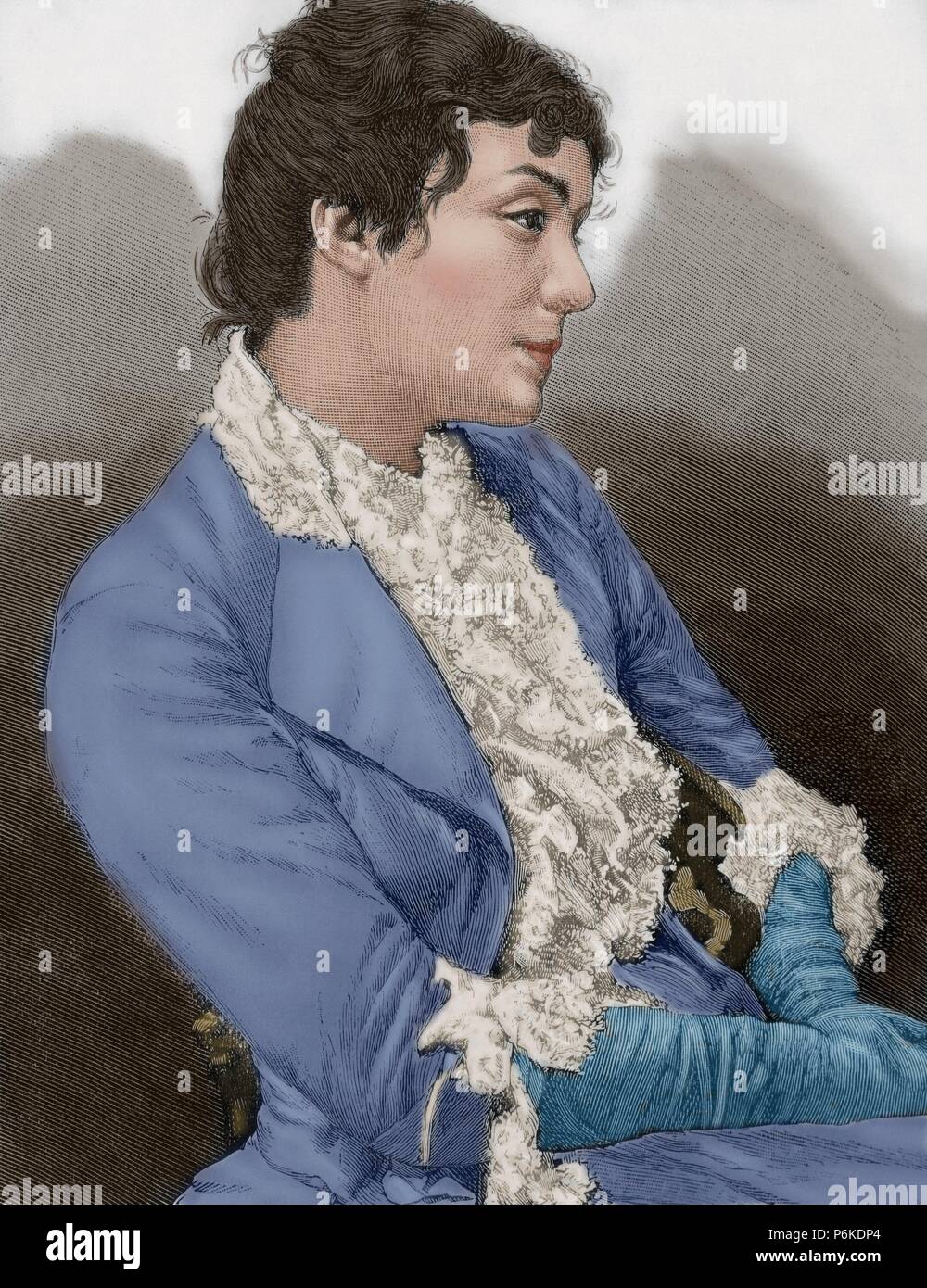 Eleonora Duse (1858-1924). Italienische Schauspielerin. Porträt. Gravur. Farbige. Stockfoto