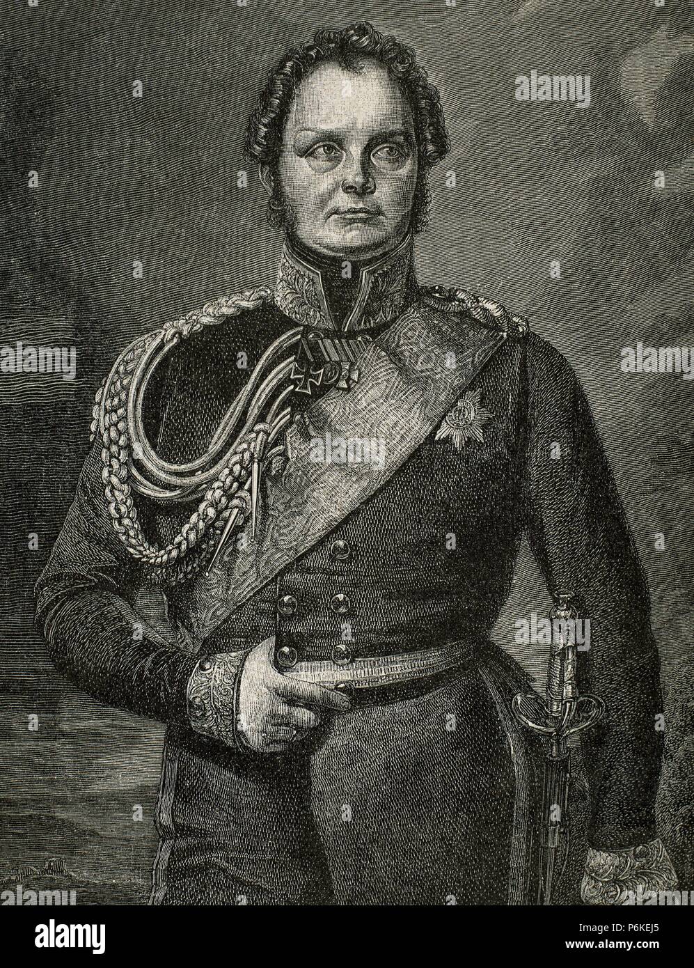 Friedrich Wilhelm IV. von Preußen (1795-1861). König von 1840-1861 niederließen. Porträt. Kupferstich von Niedermann. des 19. Jahrhunderts. Stockfoto
