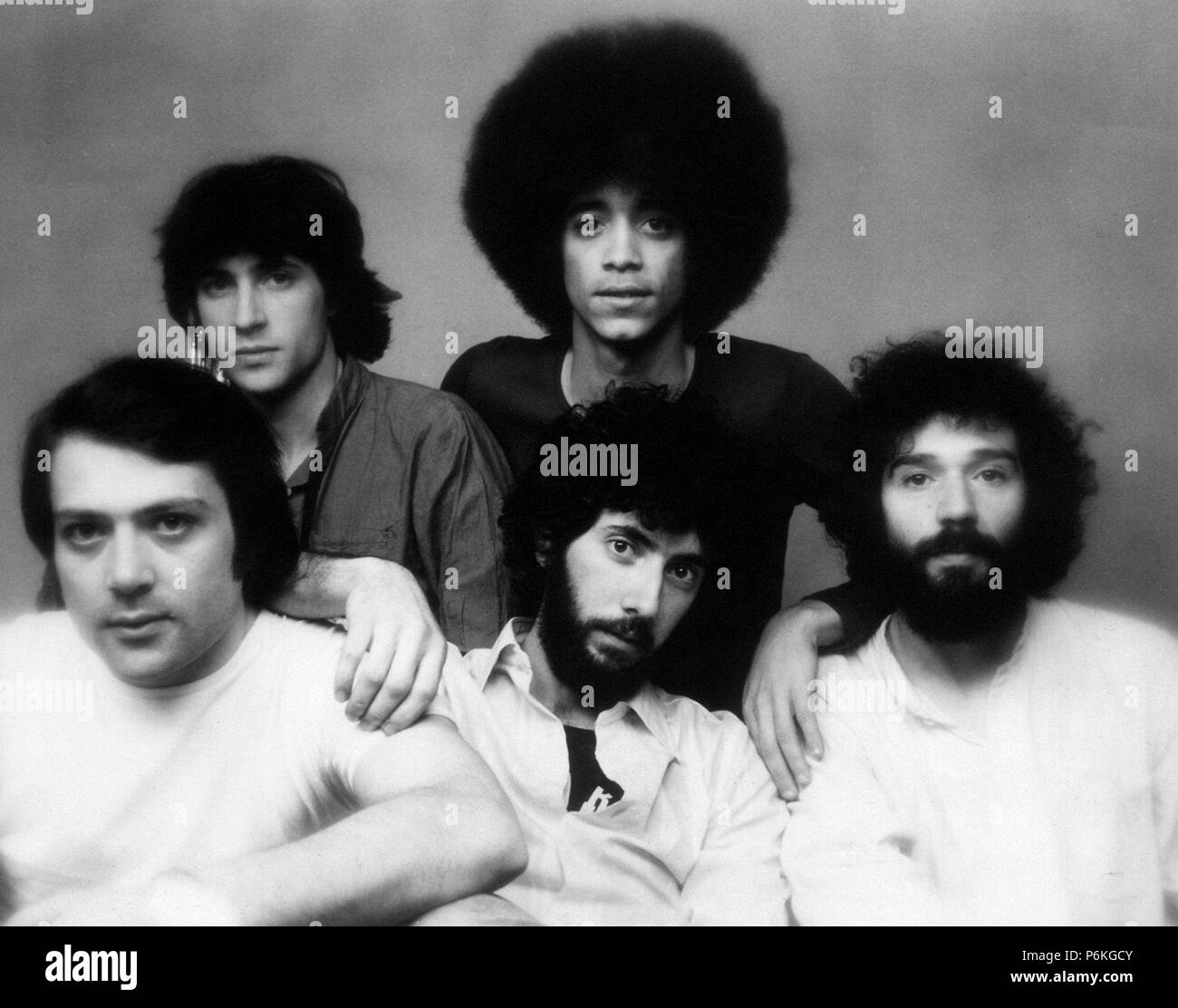 El grupo Musical 'Dolores' en el año 1978 (Pedro Ruy-Blas, Jorge Pardo, Jesús Pardo, Rubem Dantas y Toni Aguilar). Stockfoto