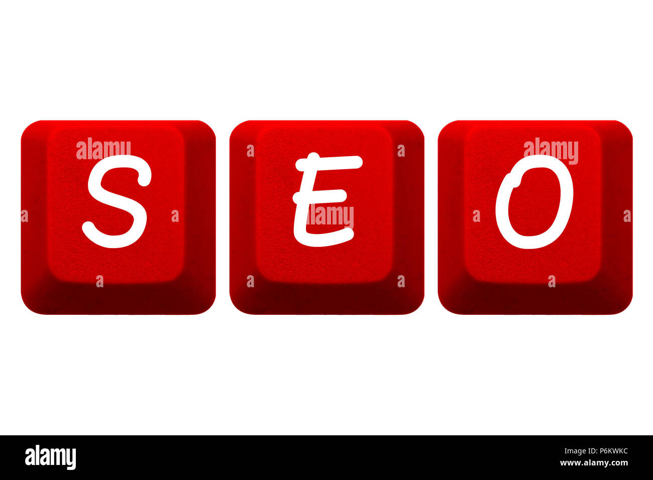SEO Search Engine Optimization Akronym mit roten Tasten der Tastatur geschrieben isoliert Stockfoto
