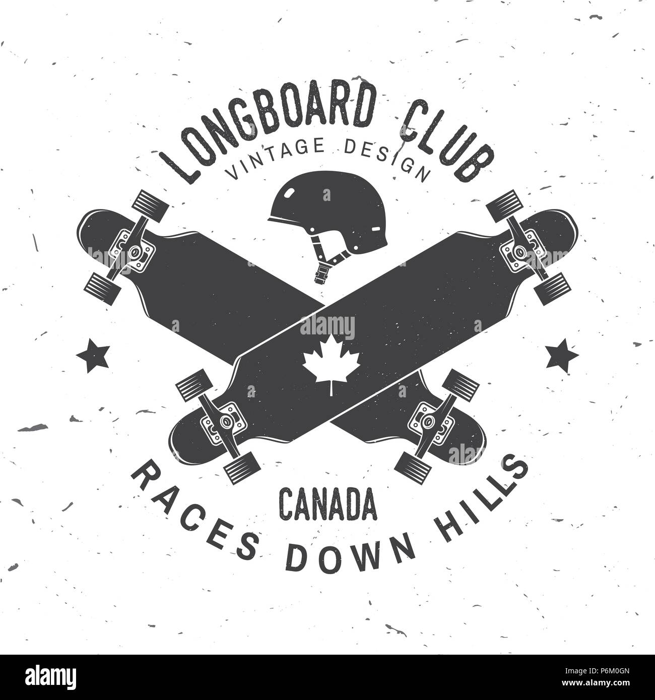 Longboard Verein zugeschickt. Vector Illustration. Extreme Sport. Für skate club Embleme, Schilder und t-shirt Design. Skateboard Typografie Design mit Skateboarder auf dem Longboard und Text. Stock Vektor