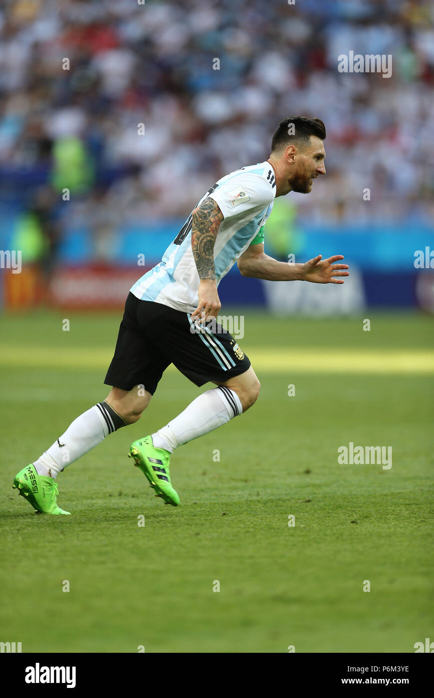 Kasan, Russland, 30. Juni 2018: Messi in actkon während der ersten Runde der 16 waren Frankreich und Argentinien gespielt, eine WM, in dem Frankreich 4 & 3 Argentinien Argentinien-Kampagne zu einem Ende kam, als Frankreich ein Sieg durch 4-3 gemacht. Seshadri SUKUMAR Credit: SESHADRI SUKUMAR / alamy Leben Nachrichten Stockfoto