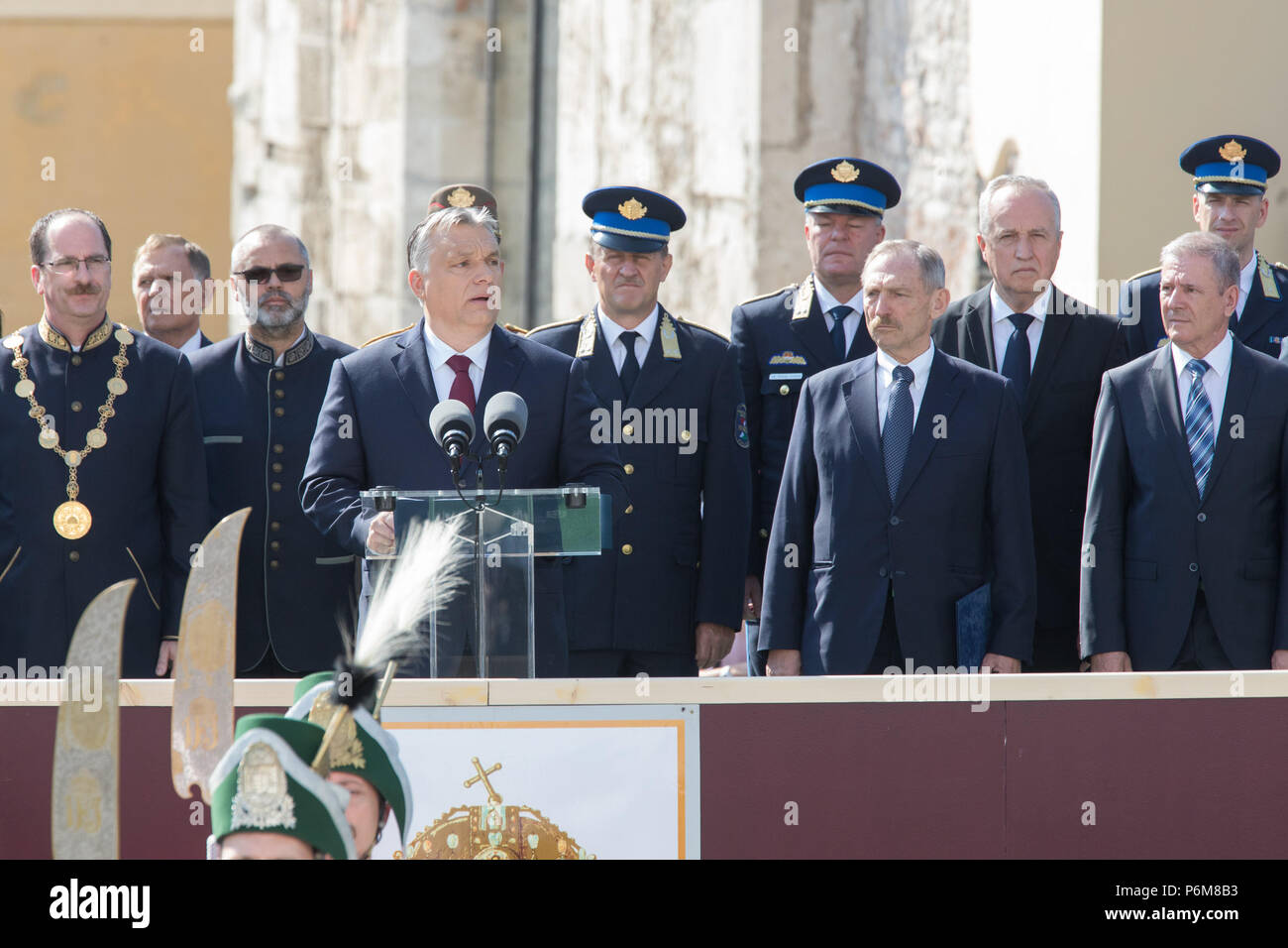 Budapest, Ungarn. 30. Juni, 2018. Ungarische Ministerpräsident Viktor Orban spricht an der Abschlussfeier der Nationalen Universität in Budapest, Ungarn, 30. Juni 2018. Credit: Attila Volgyi/Xinhua/Alamy leben Nachrichten Stockfoto