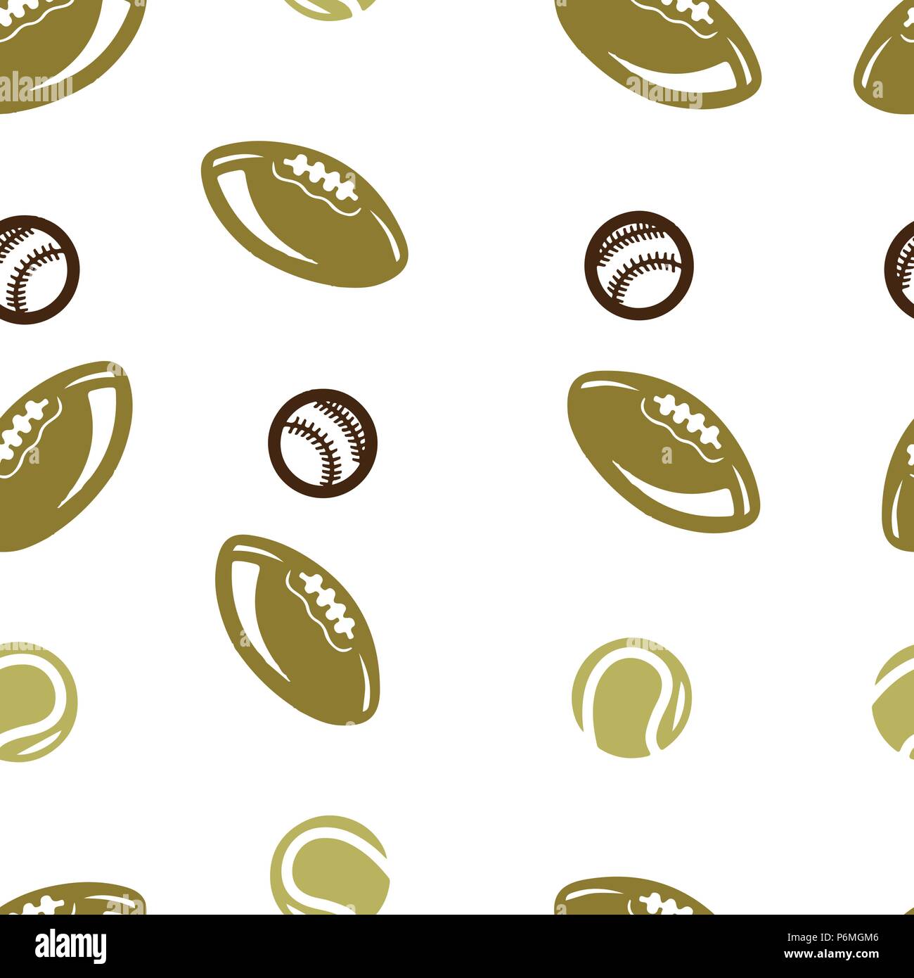 Rugby, Baseball, Tennis ball Muster Nahtlose. Vector Illustration. Isoliert weißer Hintergrund. Stock Vektor