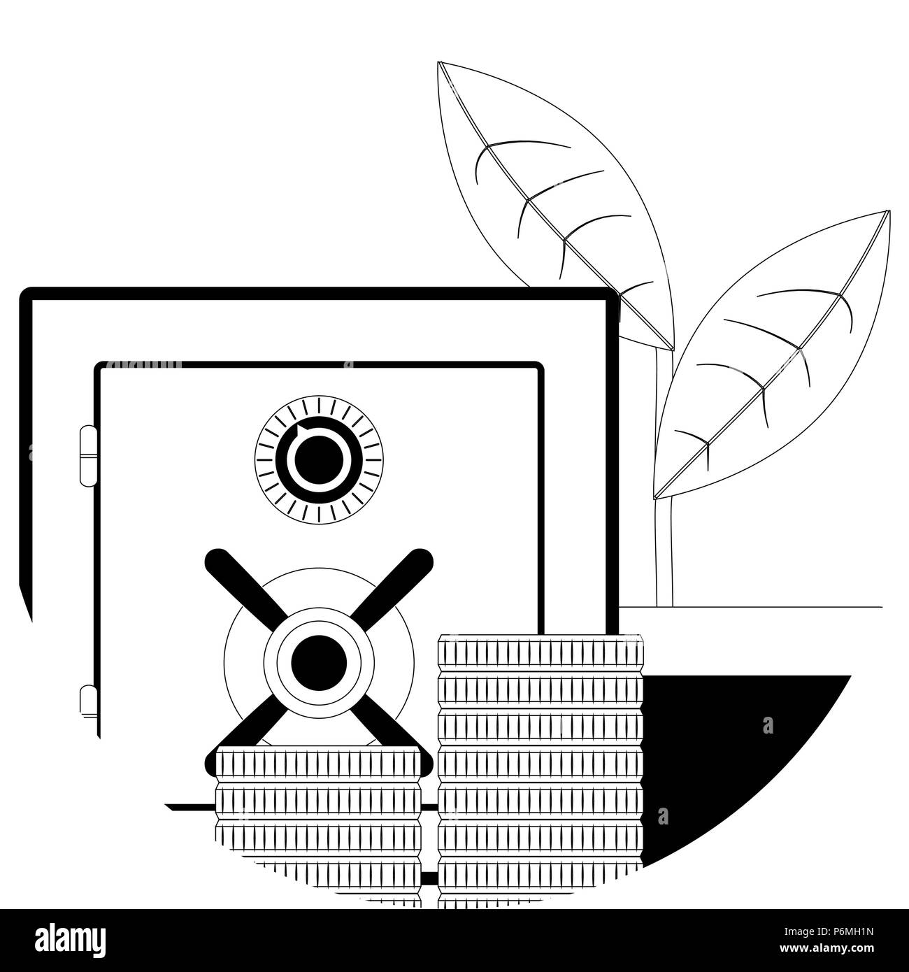 Kaution Symbol Leitung. Safe mit gestapelte Münzen und Wachstum. Vector Illustration Stock Vektor