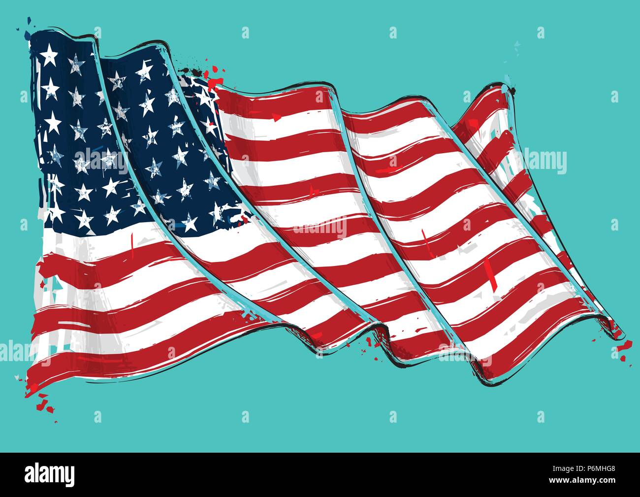 Vektor grange Abbildung eines 48 Sterne American wehende Flagge. Dies war der USA-Flagge während des ersten Weltkrieges, dem zweiten Weltkrieg und im Koreakrieg. Alle Elemente ordentlich auf d Stock Vektor
