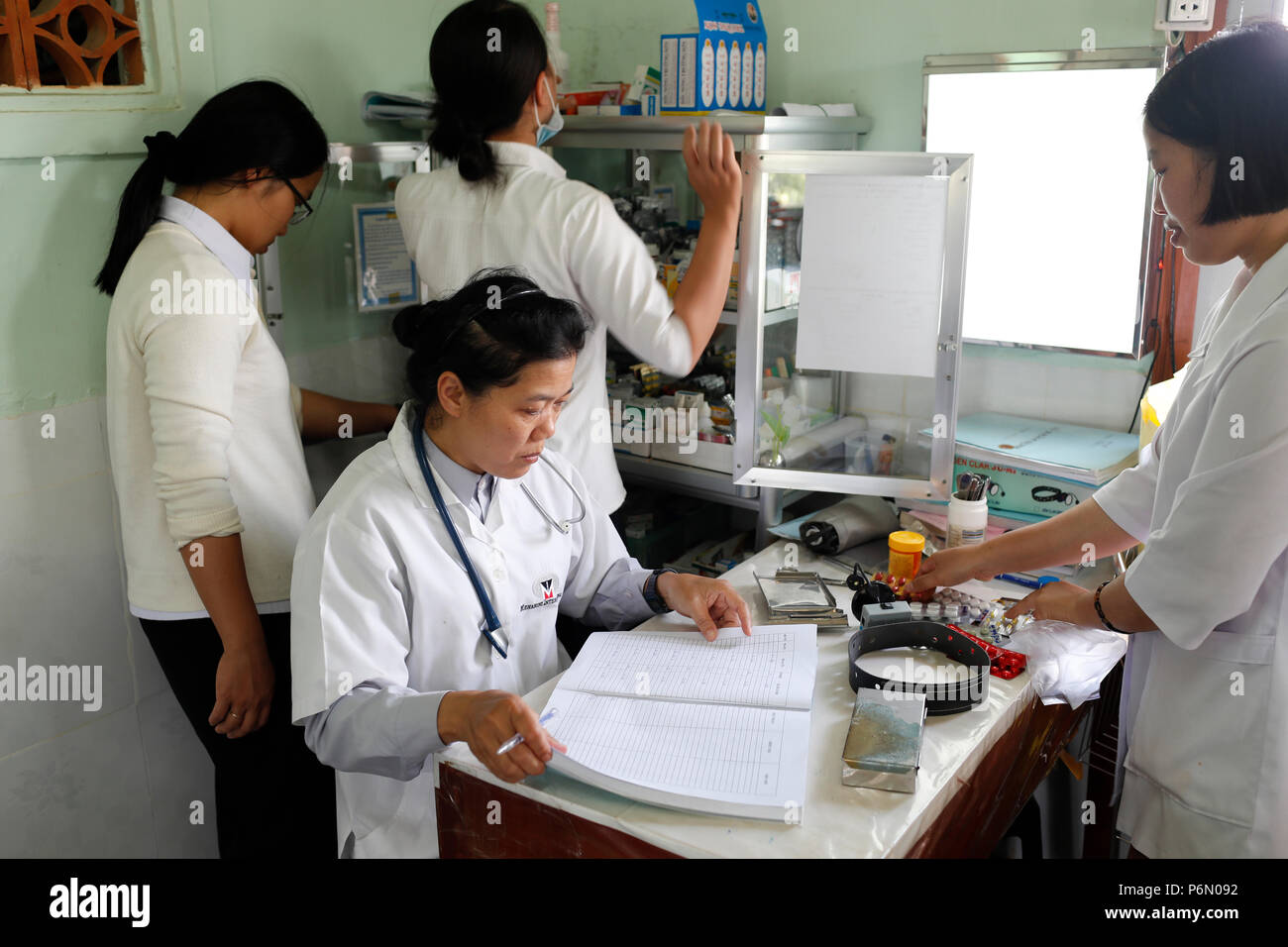 Freie Gesundheit Klinik laufen durch die Franziskaner Missionsschwestern von Maria. Medizinische Beratung. Dalat. Vietnam. Stockfoto