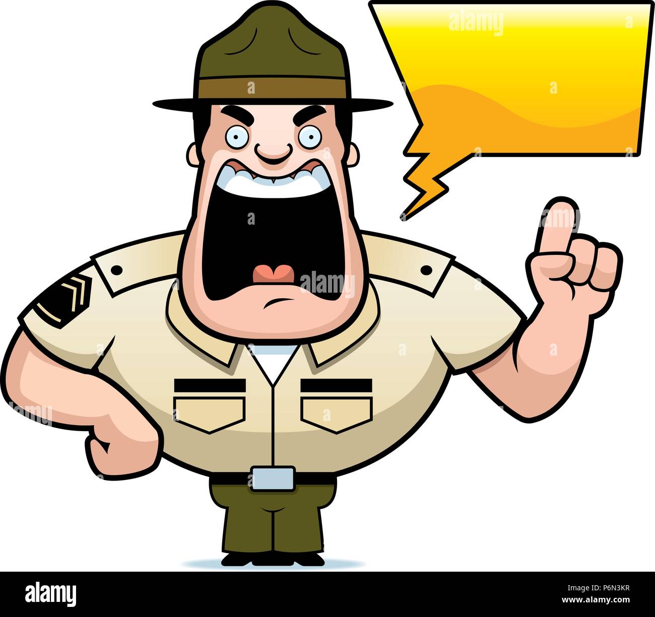 Ein Cartoon Illustration eines Drill Sergeant kreischen. Stock Vektor