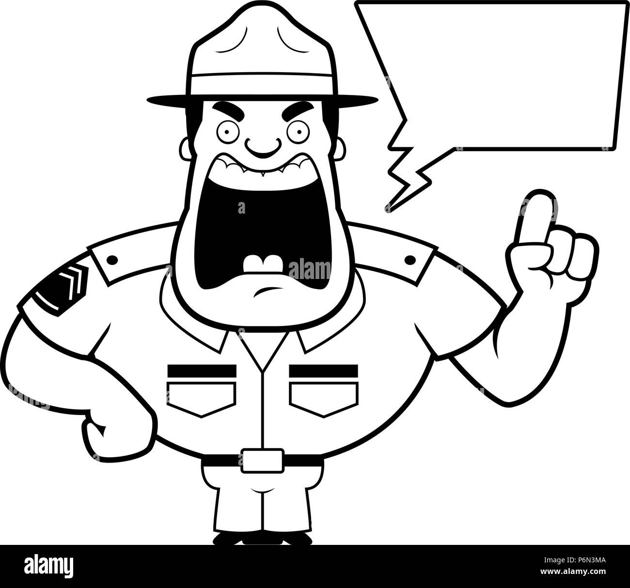 Ein Cartoon Illustration eines Drill Sergeant kreischen. Stock Vektor