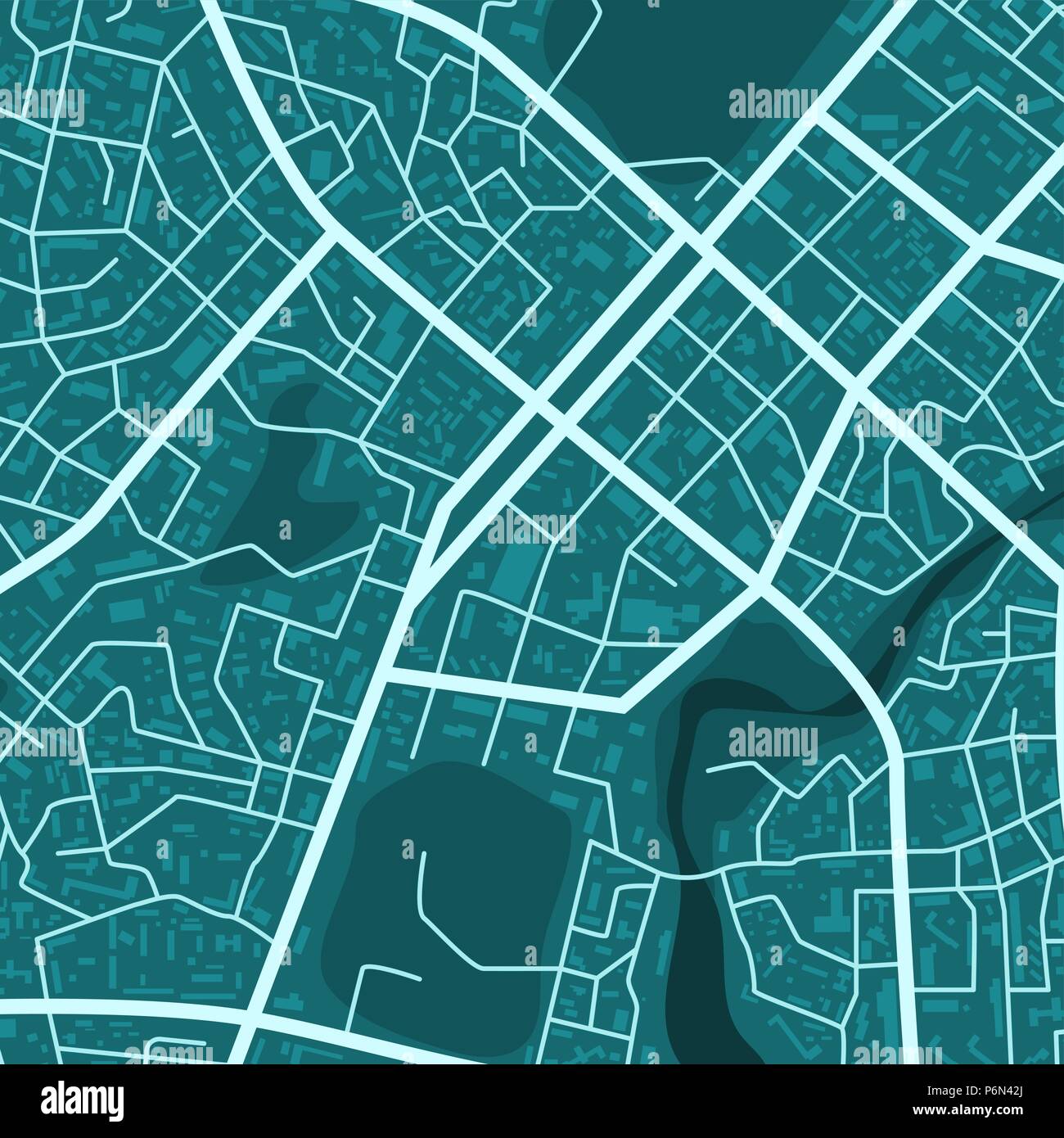 Drucken mit blauen Stadt Topographie. Abstrakt Blau Stadtplan. Stadt Wohnviertel. Stadtteil Plan. Vector Illustration Stock Vektor