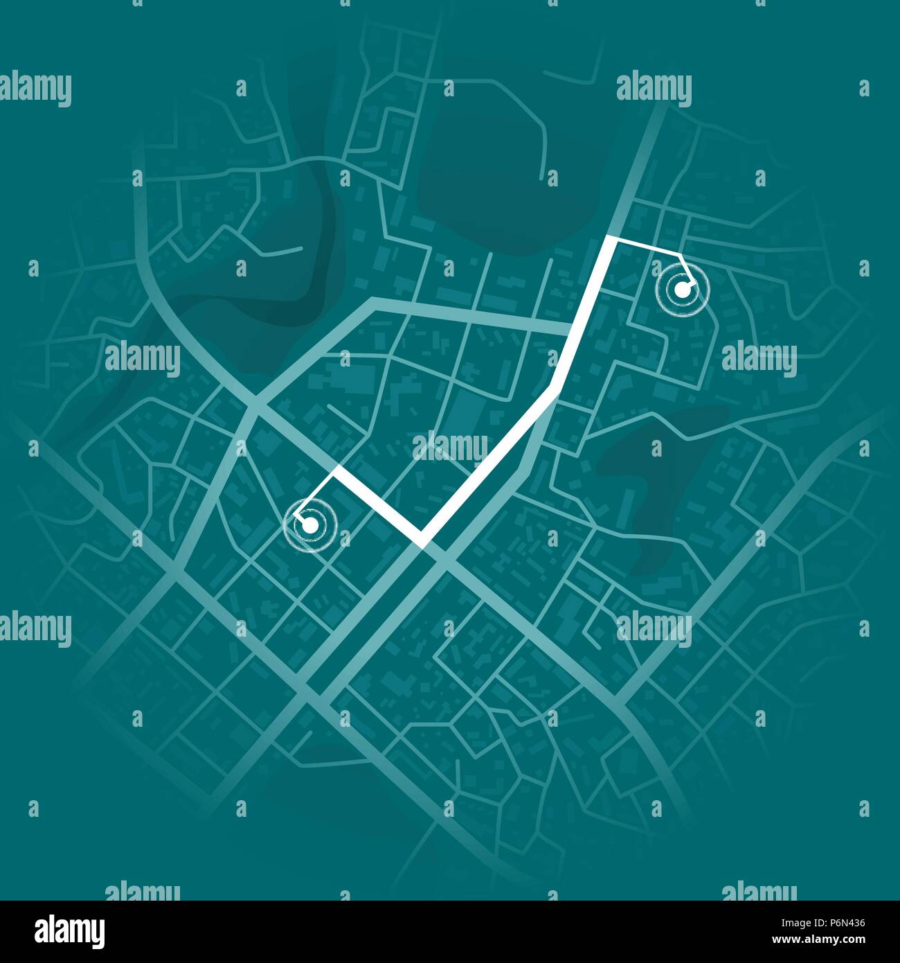 GPS-system Konzept. Blue City Karte mit Route Marker. Vector Illustration Stock Vektor