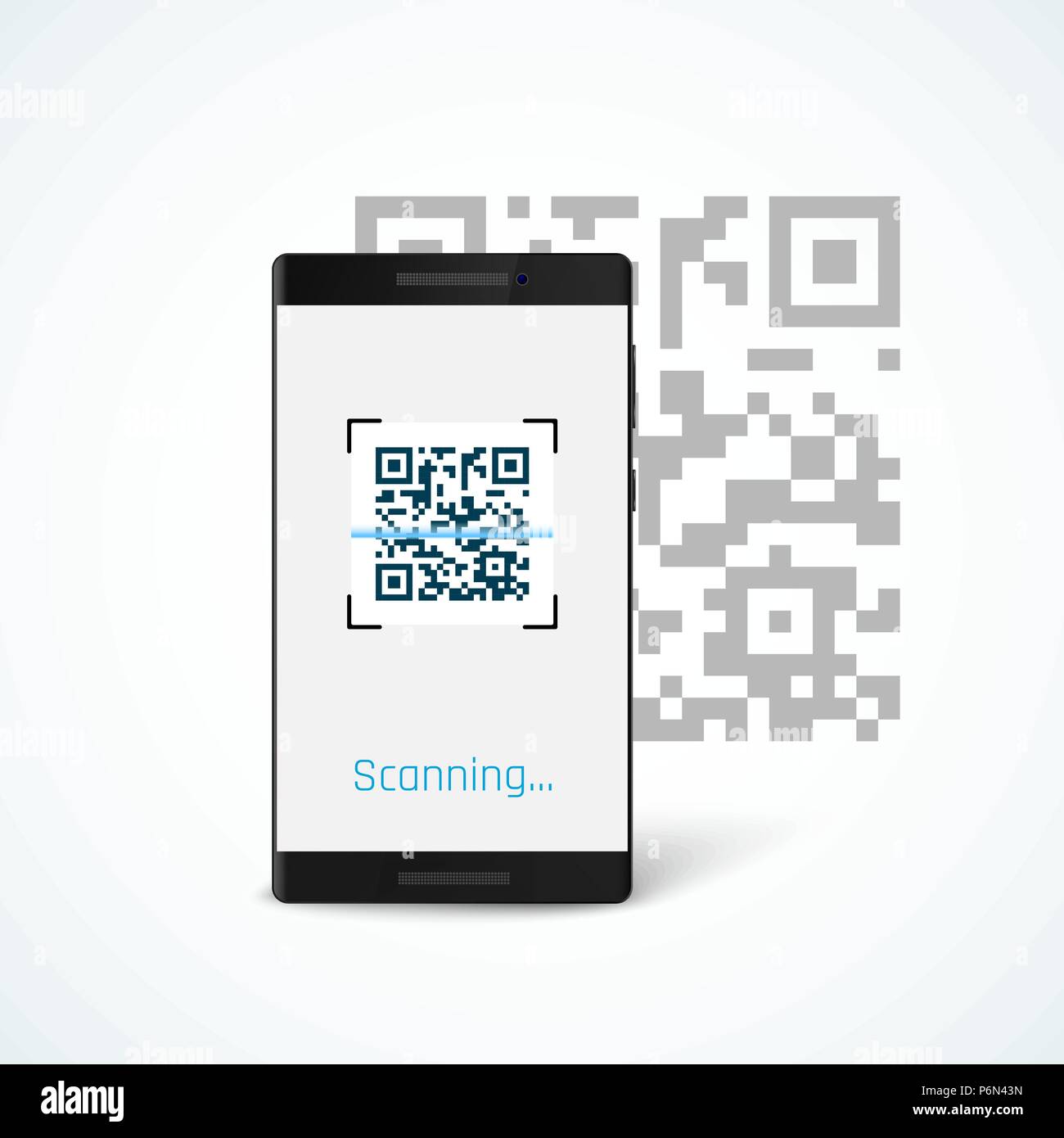 Telefon mit App QR-Code Scan auf dem Bildschirm. Vector Illustration auf weißem Hintergrund Stock Vektor
