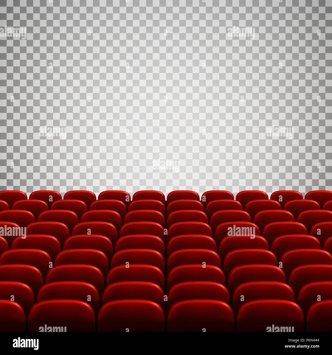 Breite leer Kino Auditorium mit roten Sitzen. Reihen von rot Theater sitze. Vector Illustration isoliert auf transparentem Hintergrund Stock Vektor