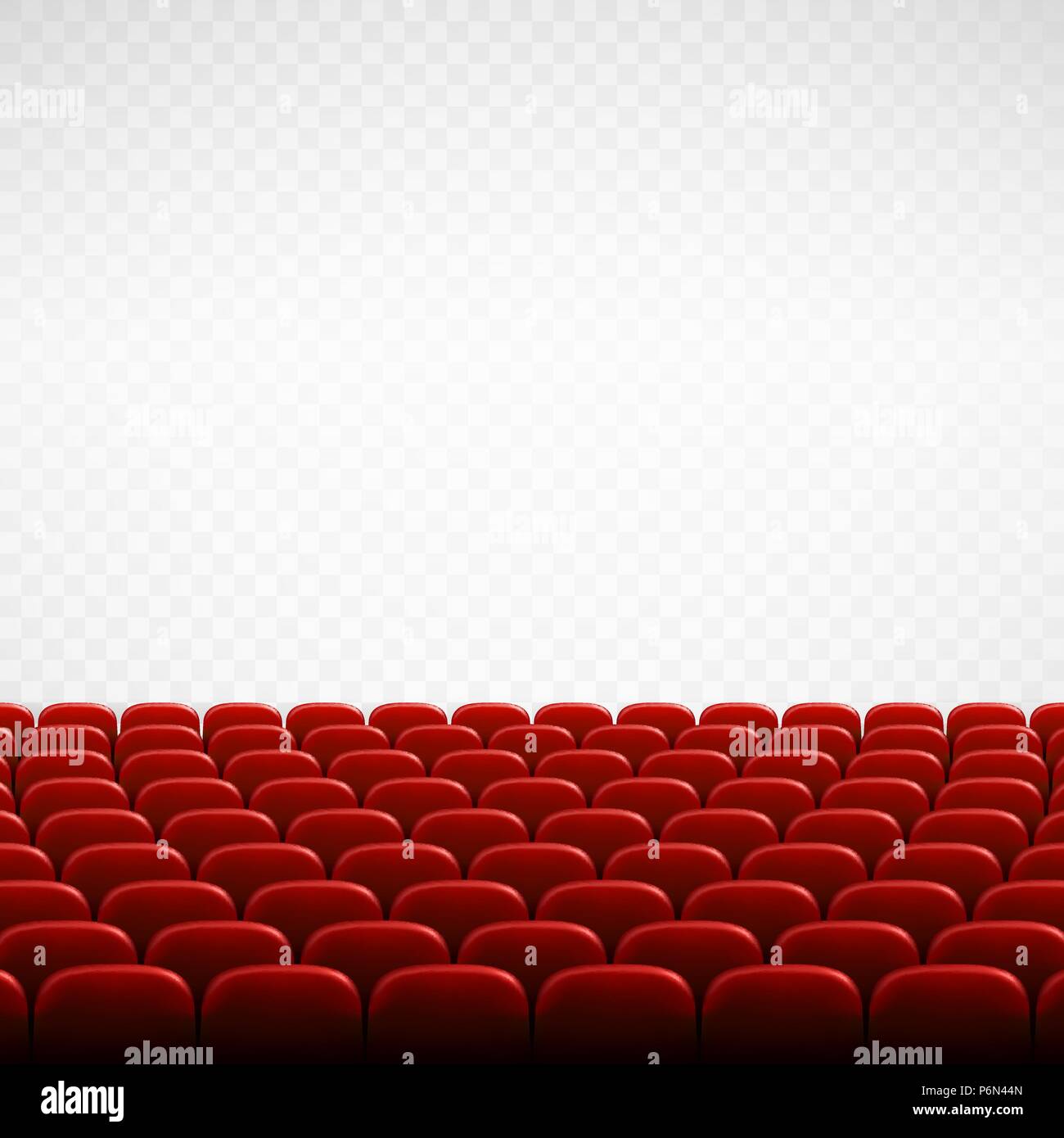 Breite leeren Theatersaal mit roten Sitzen. Reihen von rot Kino oder Theater sitzen vor transparenten Hintergrund. Vector Illustration Stock Vektor