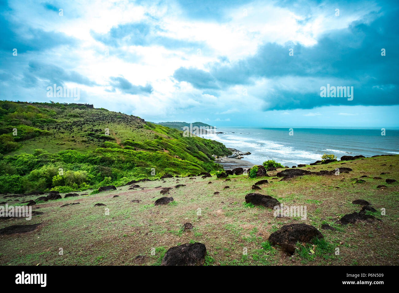 Landschaft in Vagator Beach in Goa, Indien Stockfoto