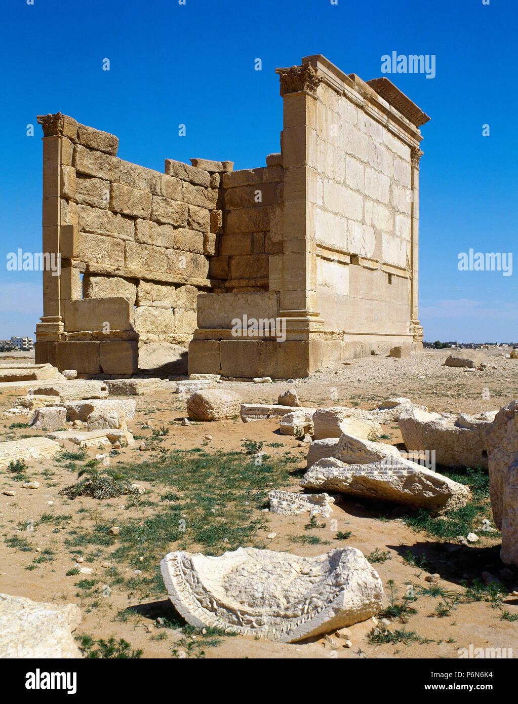 Syrien. Palmyra. Bleibt einer der Tempel. Oase Tadmor. Bild vor der syrischen Bürgerkrieg. Diese Ruinen wurden von ISIS im Jahr 2015 abgerissen. Stockfoto