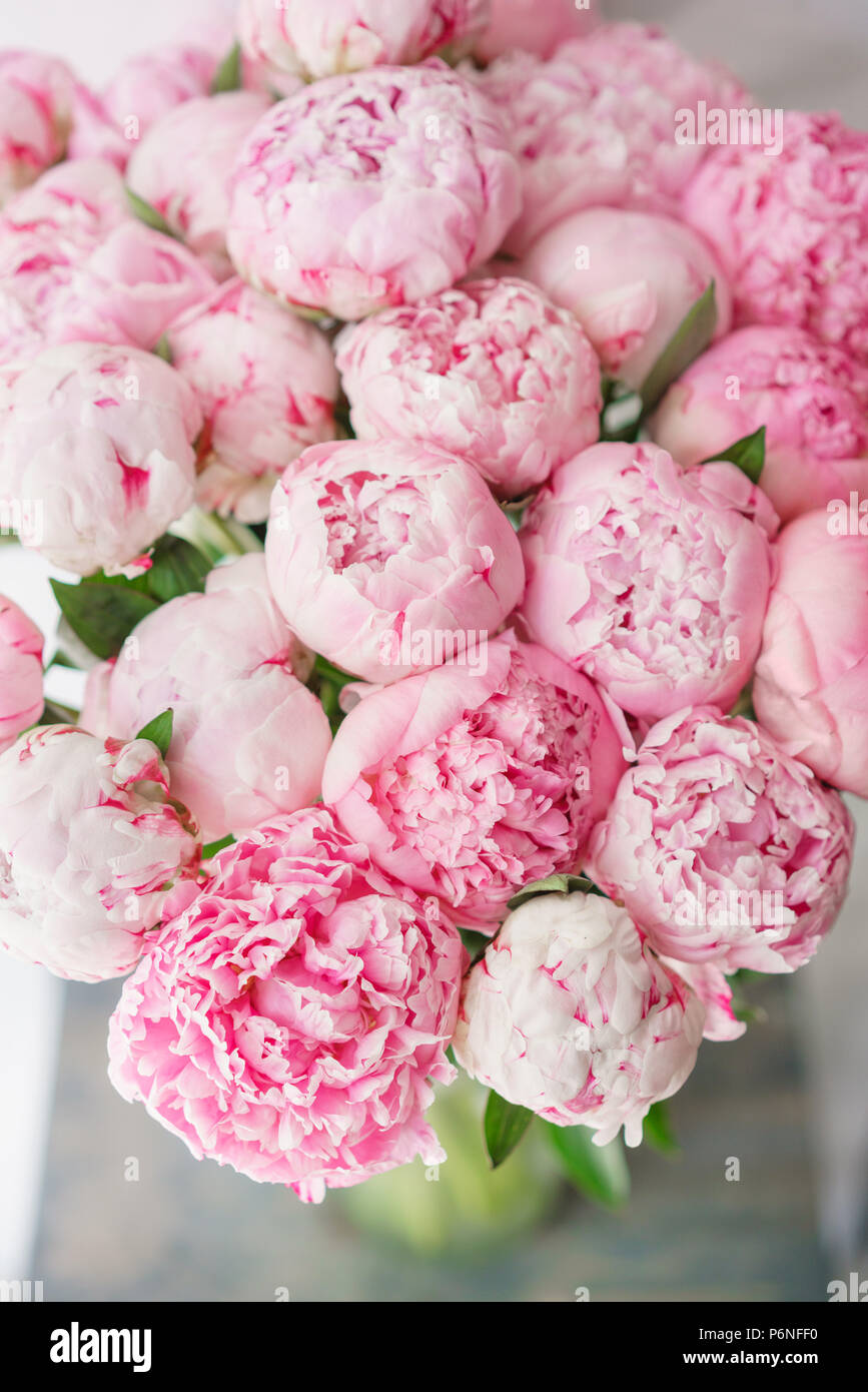 Schonen Blumenstrauss Rosa Pfingstrosen Florale Komposition eslicht Tapete Schone Blumen Im Glas Vase Stockfotografie Alamy