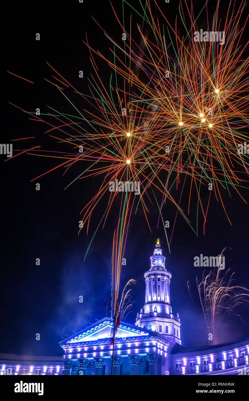 Denver City & County Building und Feuerwerk, Silvester-Feier der Unabhängigkeit, Denver, Colorado USA Stockfoto