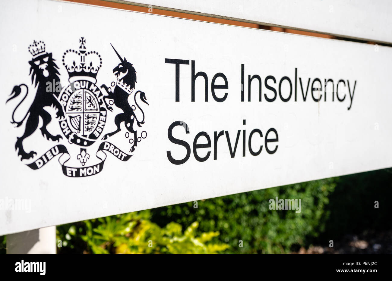 Zeichen außerhalb des öffentlichen Dienstes Regierung Insolvenz Service Niederlassung in Southampton, England, Großbritannien Stockfoto
