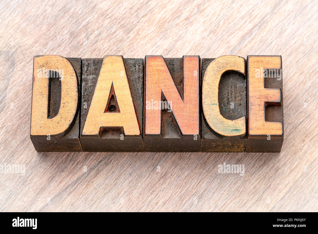 Tanz - Wort in Vintage buchdruck Holz Art Abstract Stockfoto