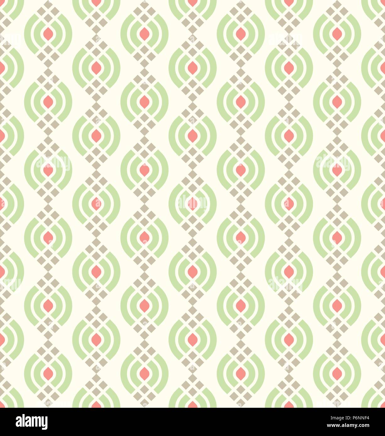 Grüne Moderne lotus Form nahtlose Muster auf hellen Hintergrund. Abstraktes Muster für Grafikdesign und Vintage Style. Stock Vektor