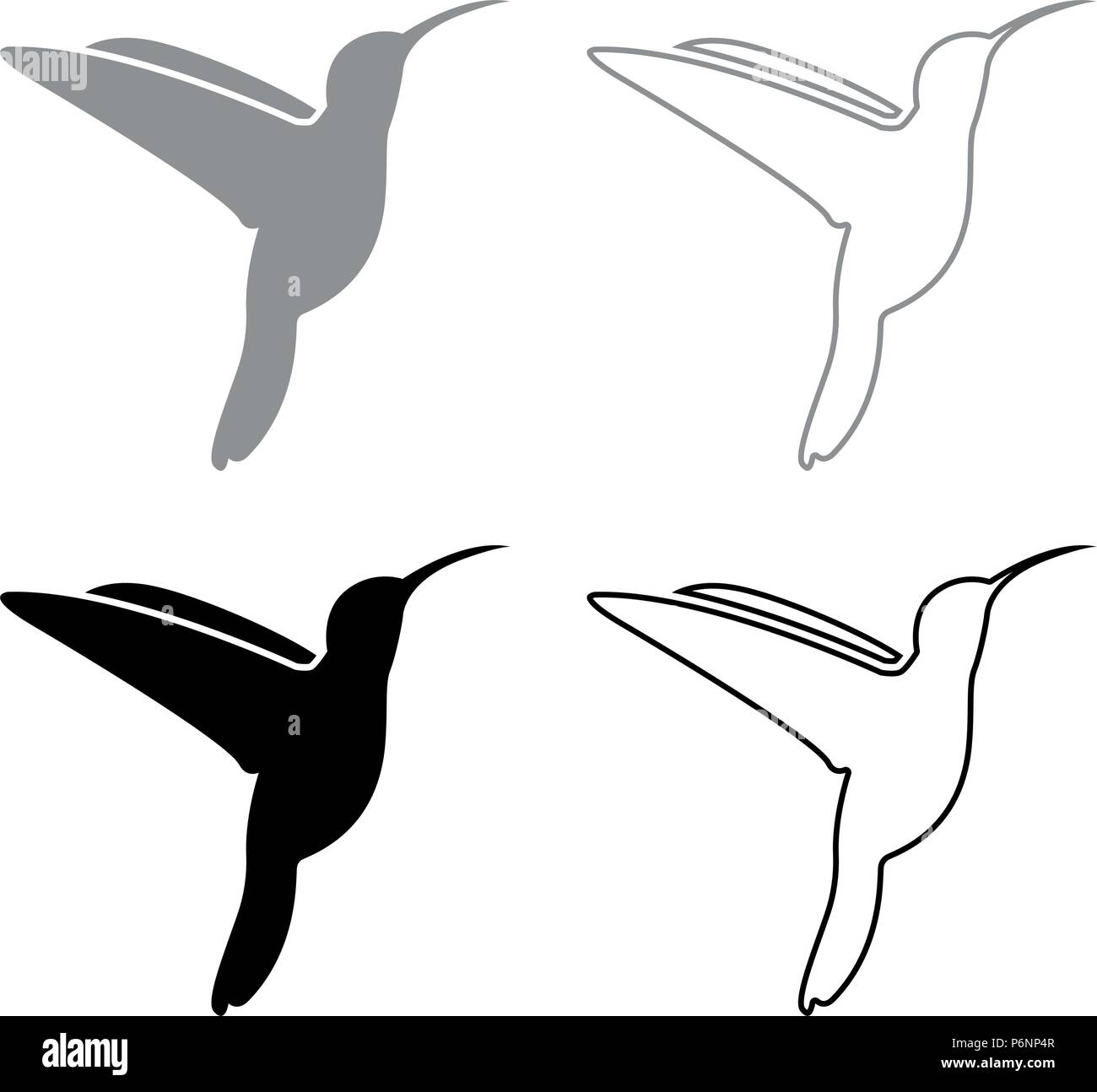 Hummingbird Icon Set Grau Schwarz Farbe ich Flat Style simple Image Stock Vektor