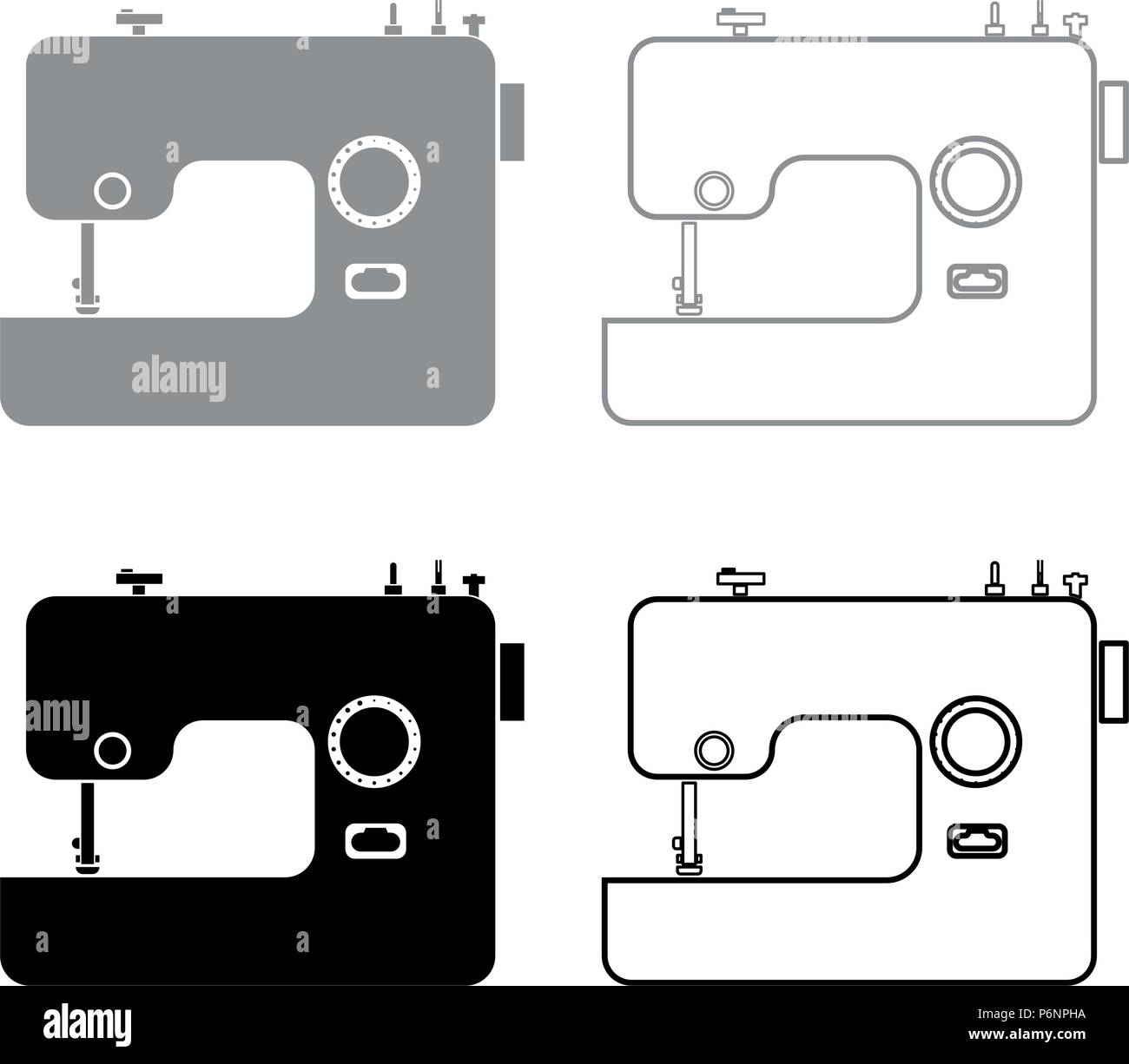 Nähmaschine Icon Set Grau Schwarz Farbe ich Flat Style simple Image Stock Vektor