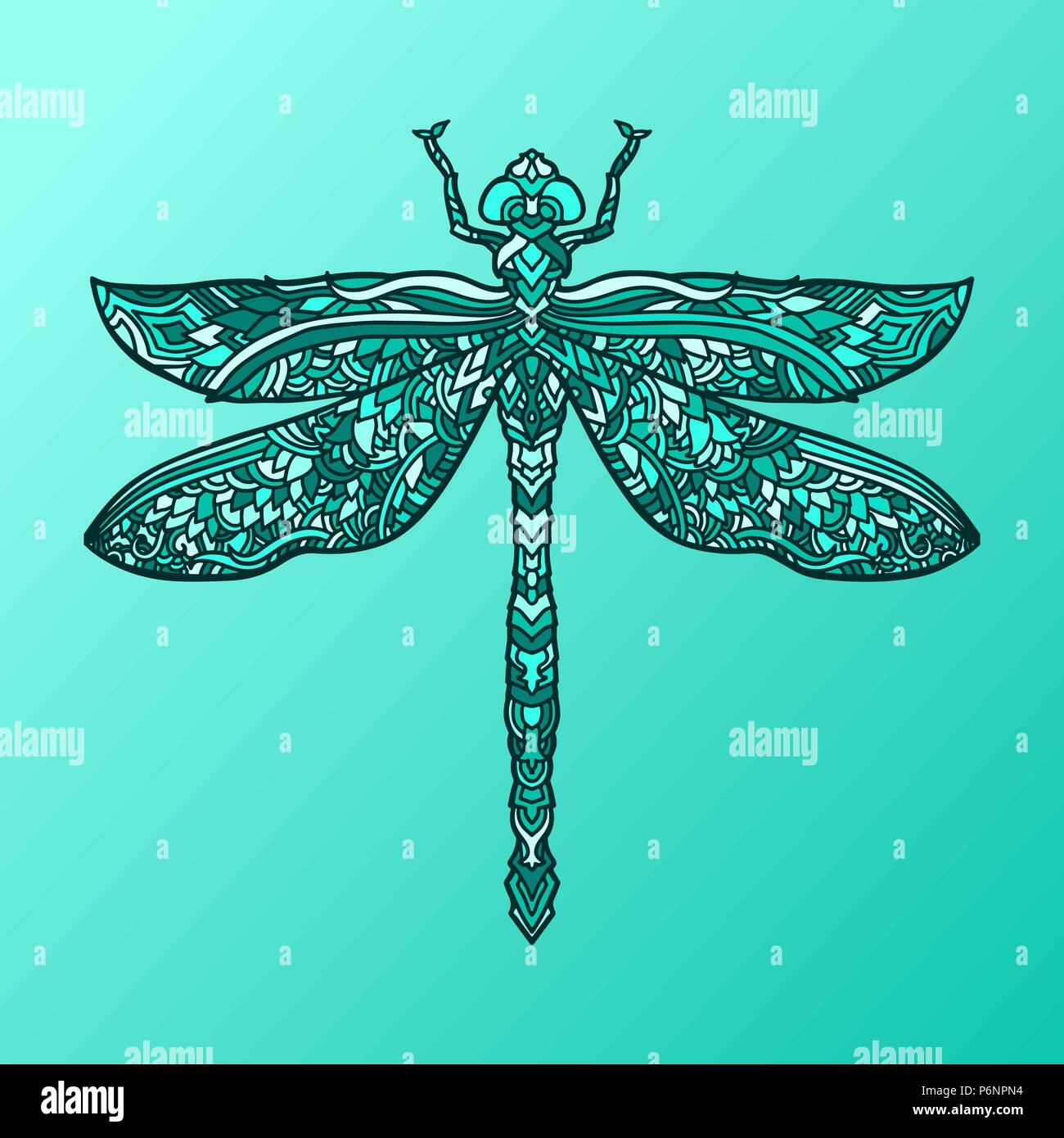 Blue Dragonfly in Mandala Stil. Stilisierte Insekt. Zentagle doodle Vector Illustration. Ethnische Muster. Stock Vektor